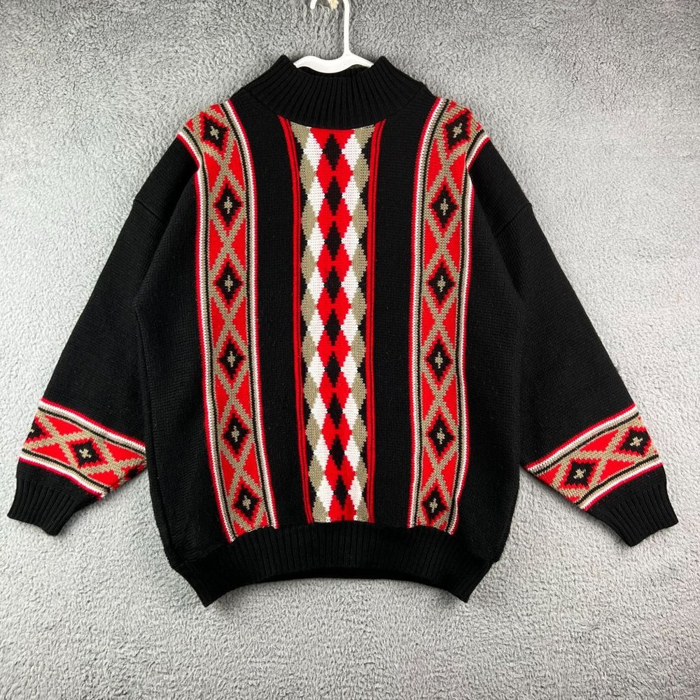 Vintage Clifton Place Mens‎ Size L  Aztec Design Mock Neck